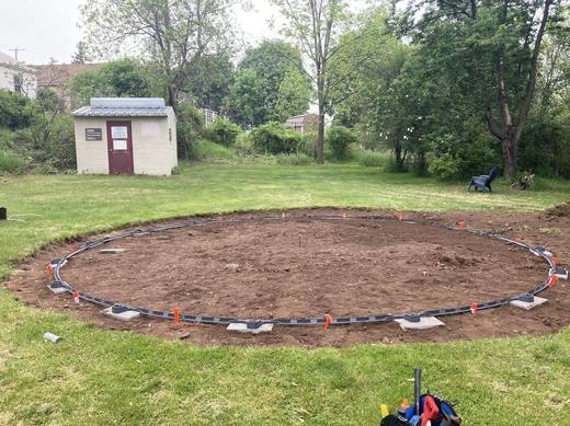 Footers and track laid out on the ground